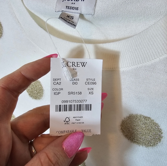 J.Crew Teddie White With Gold Polka Dots Sweater Women's Size XS NWT - Picture 4 of 8